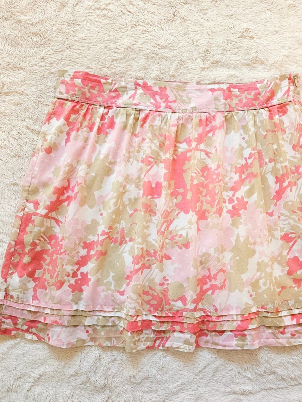 Ann Taylor LOFT Summer Floral Mini Skirt A-line Lined Cotton Pink Size L